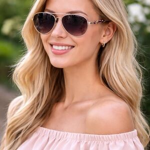 Giselle Aviator Sunglasses Silver Frame Floral Arms UV400